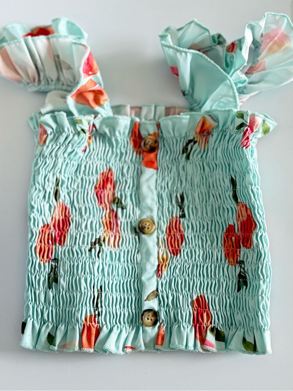 Girls' Floral Smocked Tank Top - Mint Green